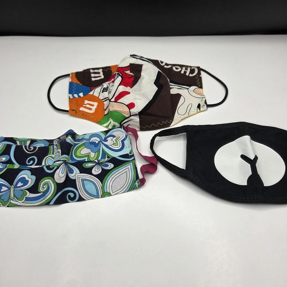 Unbranded Face Mask Lot 3pc M&Ms Floral Bear Snout OS Multi Reusable Cloth
